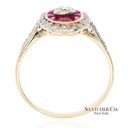 Vintage Two Tone 14K Yellow and White Gold Natural Diamond Ring