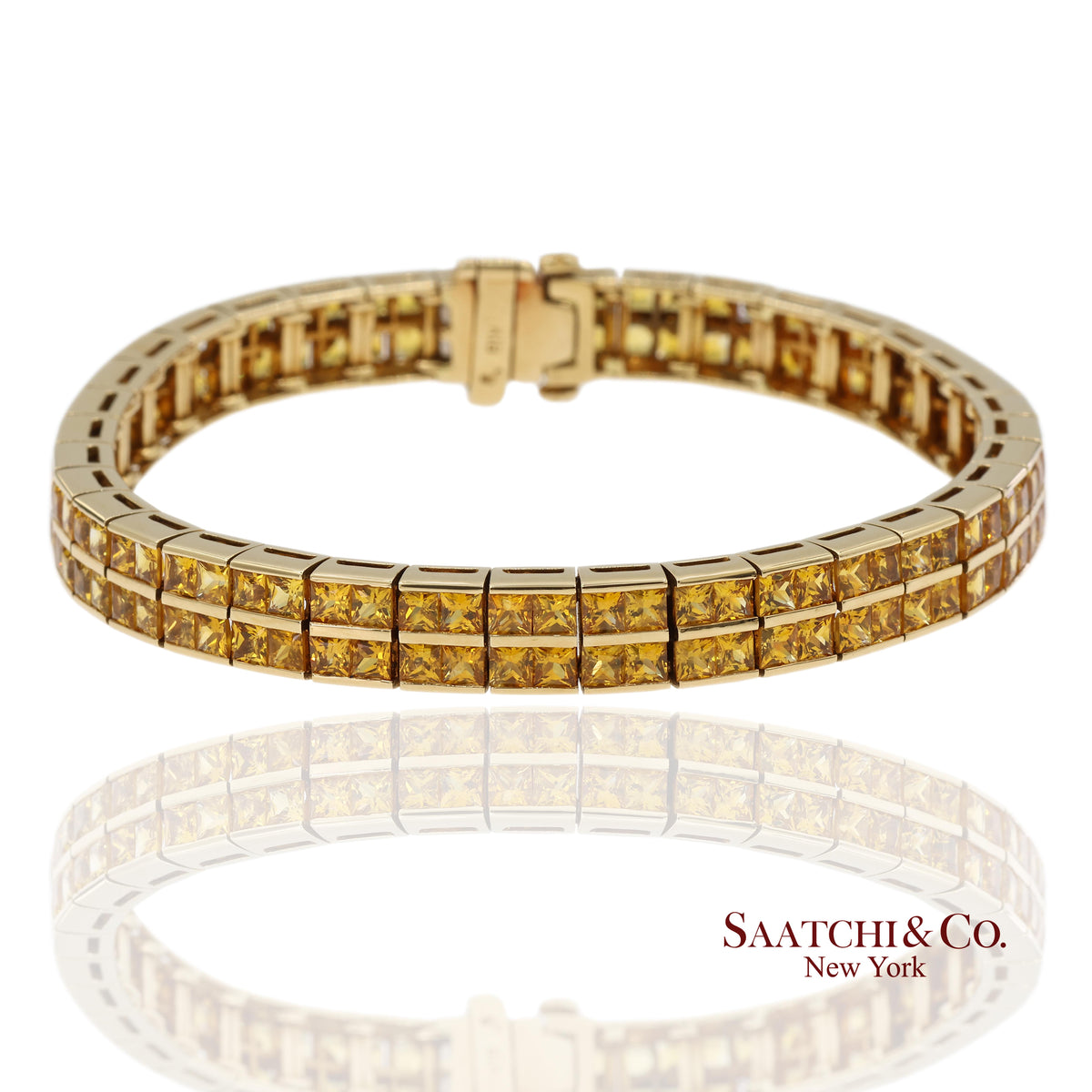 12.50 Ct Natural Yellow Sapphire Princess Cut Bracelet in 18K Yellow Gold