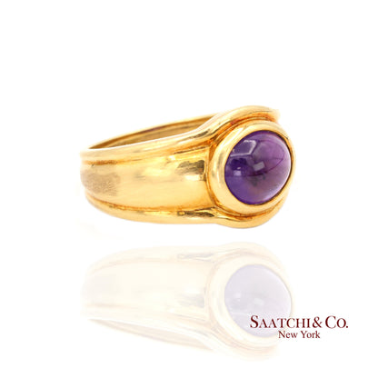 18k (750) Yellow Gold Natural cabochon Amethyst Ring