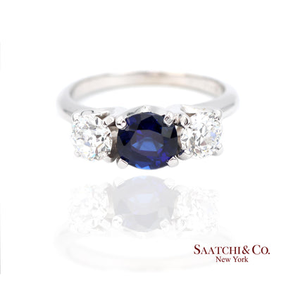 18k (750) White Gold Natural Sapphire and Diamond Ring Size 5