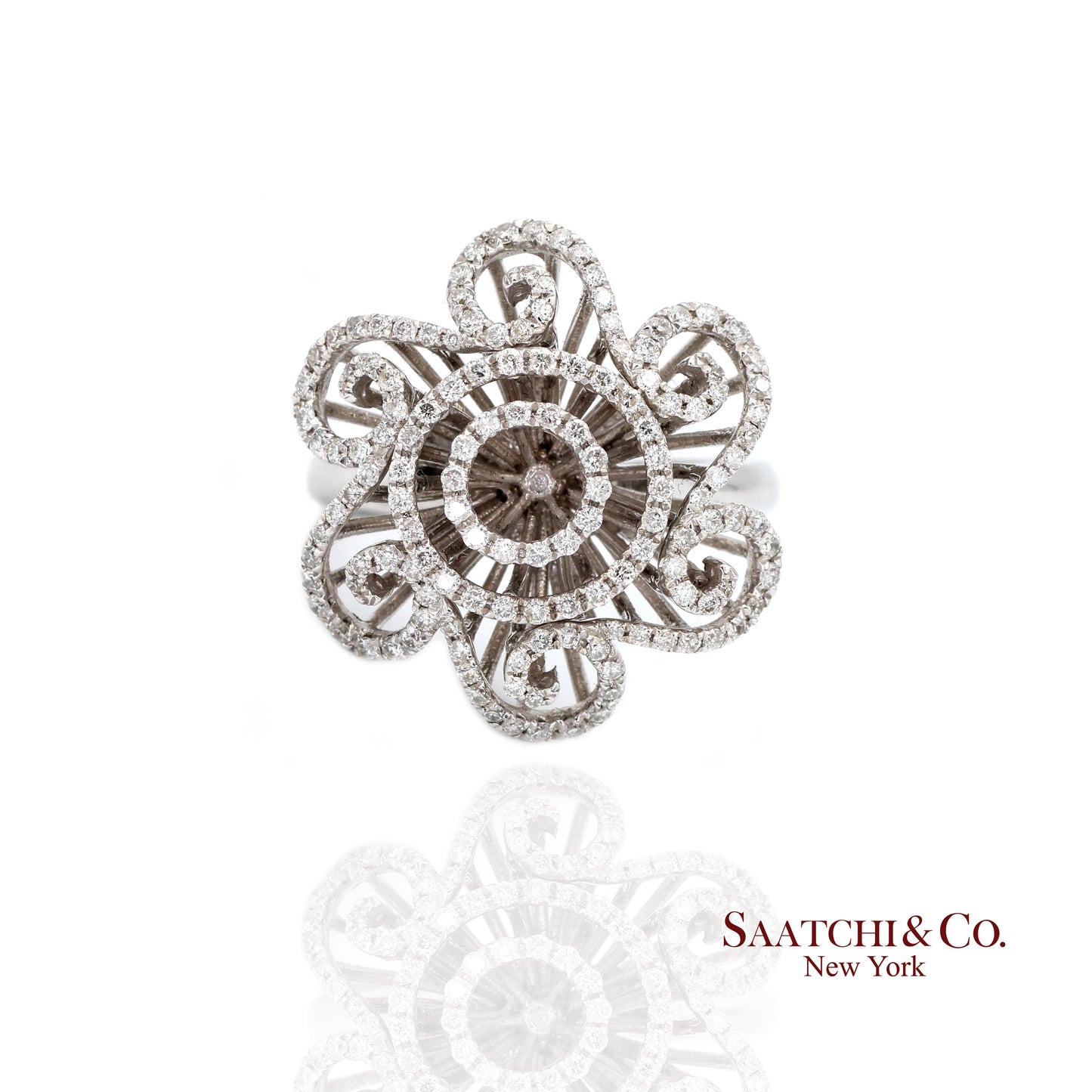 14k(585) White Gold  Natural Diamond Ring Size 7