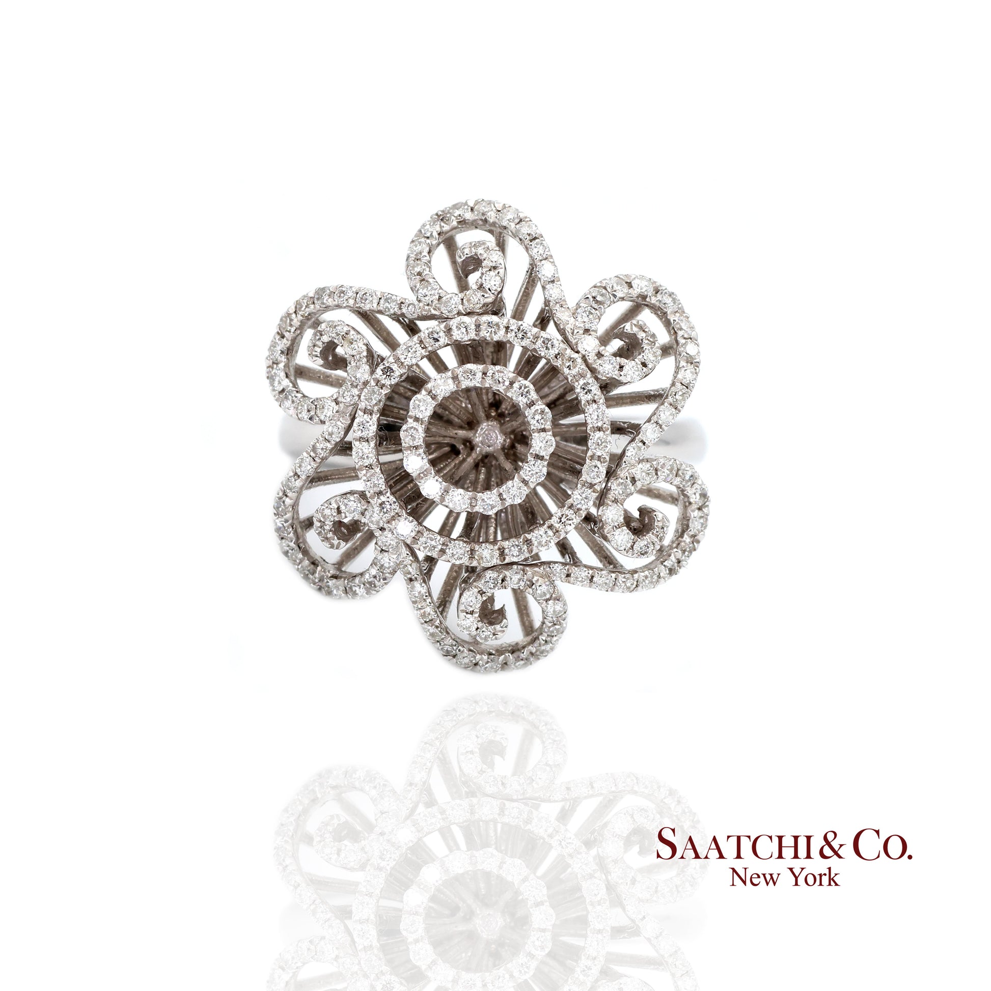 14k(585) White Gold  Natural Diamond Ring Size 7