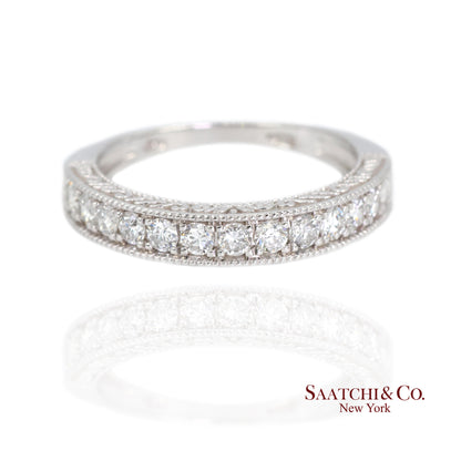 14k (585) White Gold Natural Diamond Engraved Band Ring