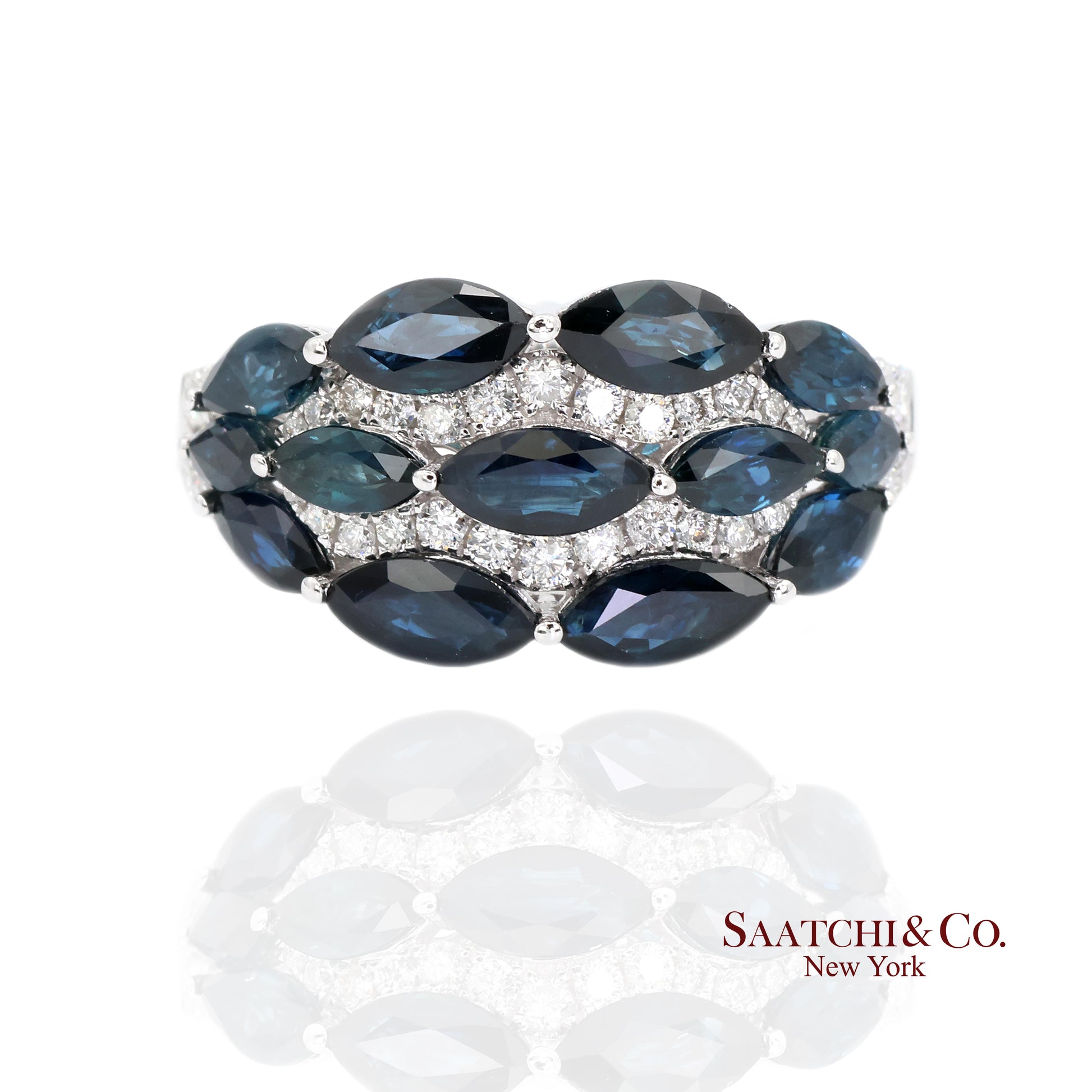 18k (750) White Gold Natural Diamond and Sapphire Ring Size 6.5
