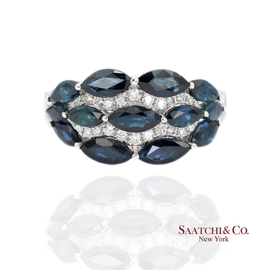 18k (750) White Gold Natural Diamond and Sapphire Ring Size 6.5