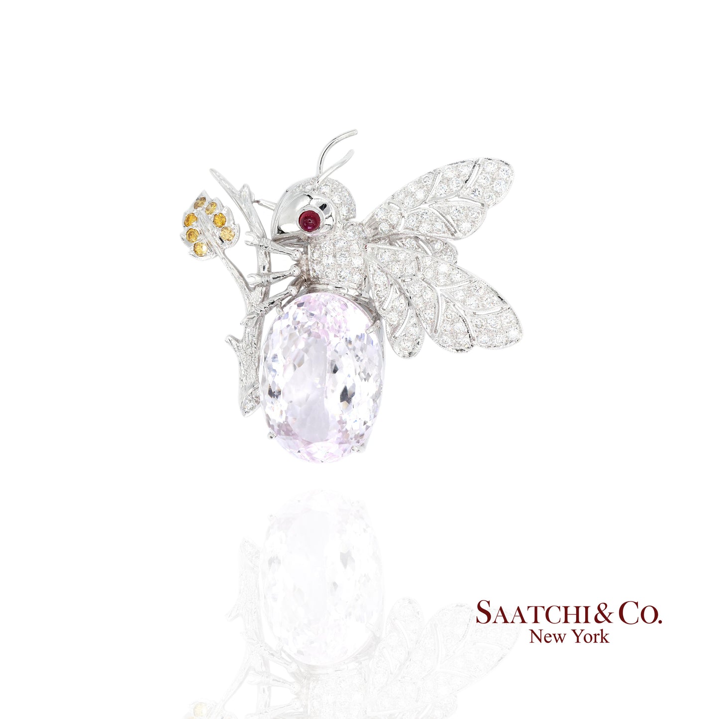 18K(750) Natural White Diamond with Kunzite stone Bee  Pin/Brooch/Pendant