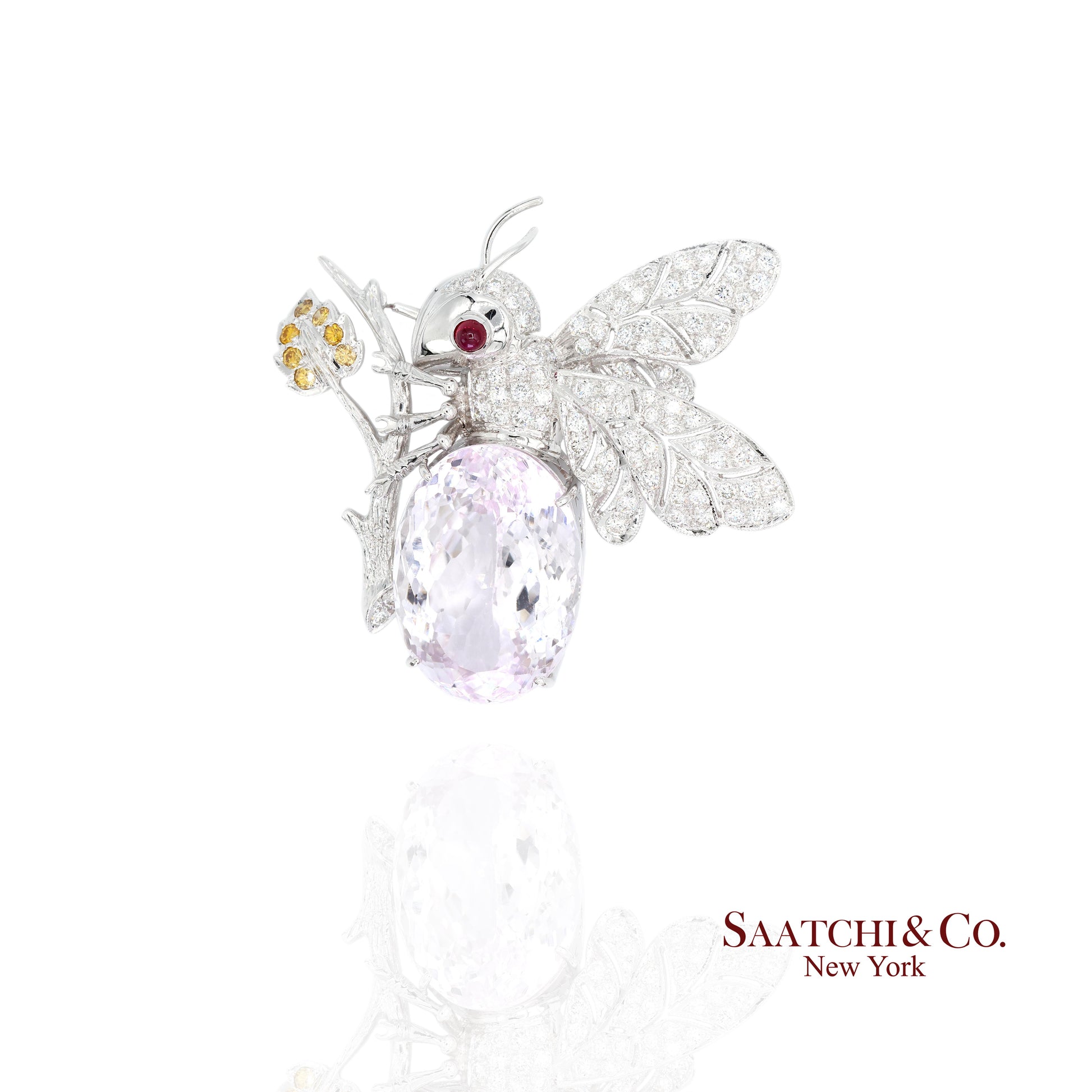 18K(750) Natural White Diamond with Kunzite stone Bee  Pin/Brooch/Pendant