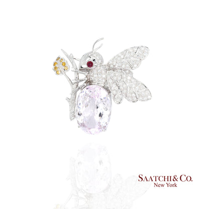 18K(750) Natural White Diamond with Kunzite stone Bee  Pin/Brooch/Pendant