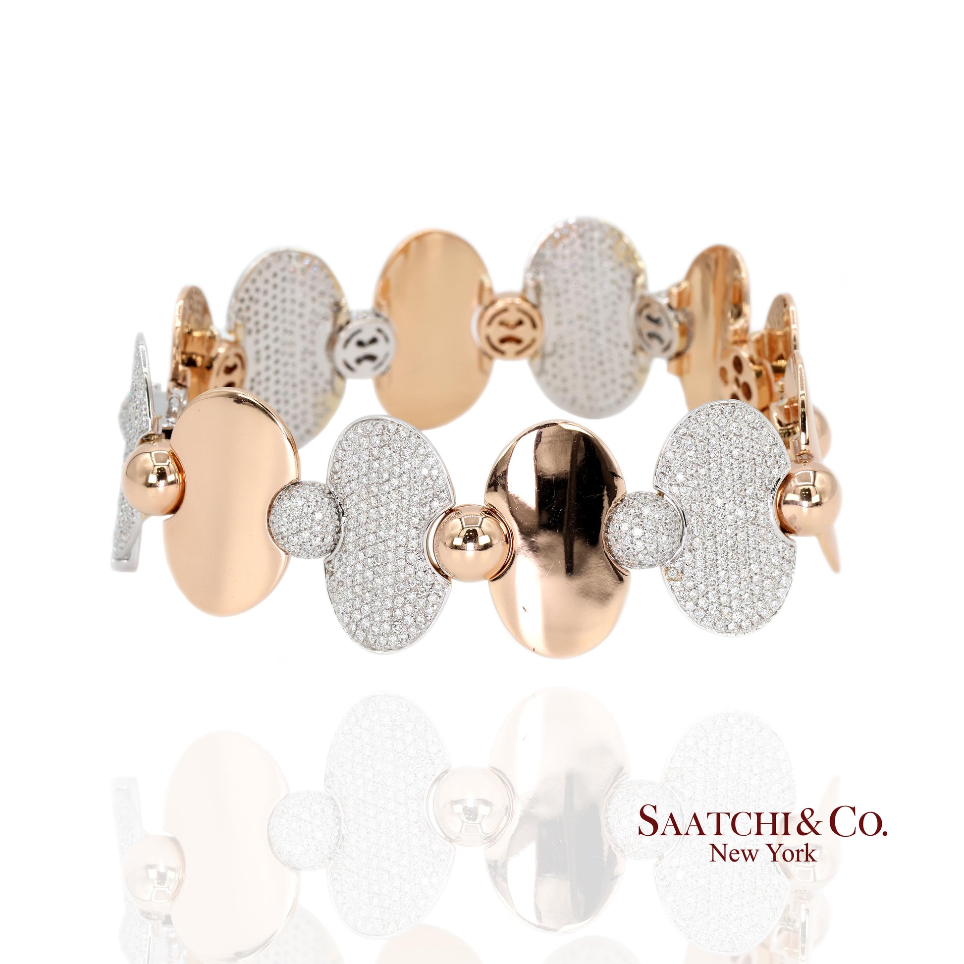 18k (750) Two Tone White and Rose Gold Natural Diamond Tennis Bracelet