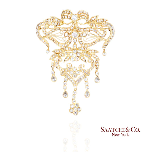 18k (750) Yellow Gold Natural Diamond Convertible Pendant and Brooch