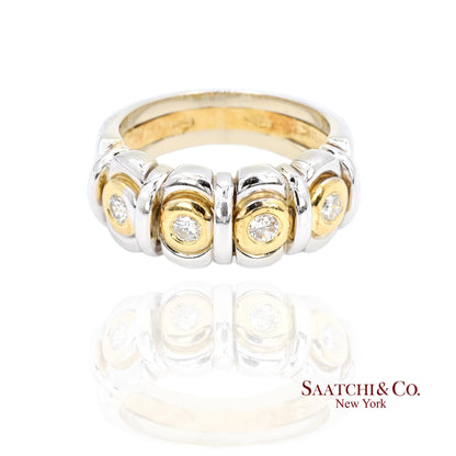 18k (750) White Yellow Two Tone Gold Natural Diamond Ring Size 7.5
