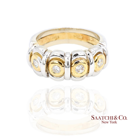 18k (750) White Yellow Two Tone Gold Natural Diamond Ring Size 7.5