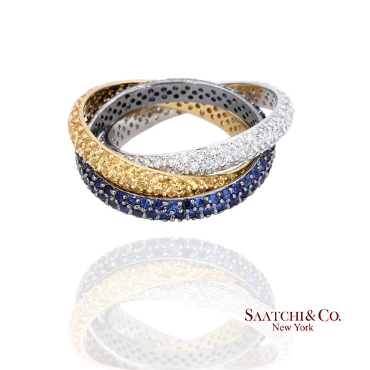 18k (750) Gold Tri Color Natural Diamond and Sapphire Ring Band