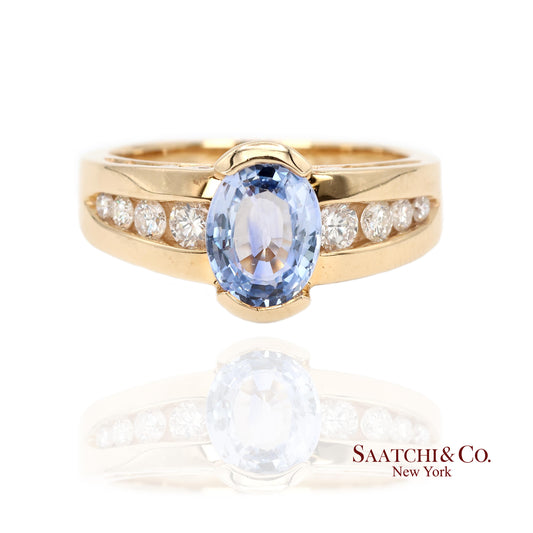 Vintage 14K Yellow Gold Natural Blue Sapphire and Diamond Ring
