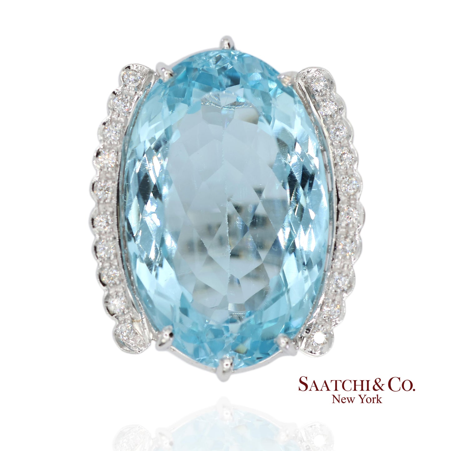 18K(750) Solid Vintage White Gold Natural Diamond and Blue Topaz Ring