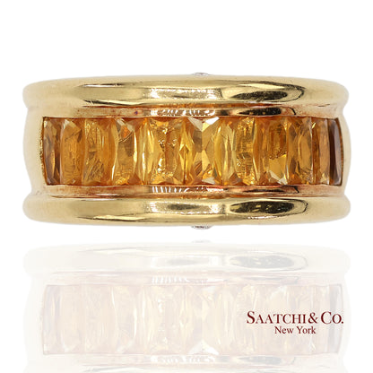 18K(750) Solid Yellow Gold Natural Diamond and Citrine Wide Band Ring