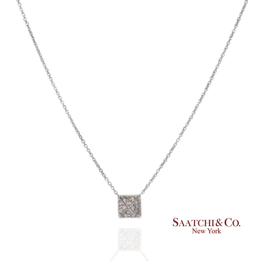 18K(750) White Gold Natural Diamond Square Shape Pendant Necklace with Chain