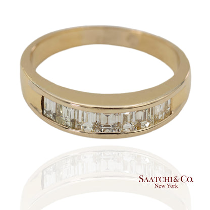 14K(585) Vintage Solid Yellow Gold Natural Baguette Diamond Band Ring
