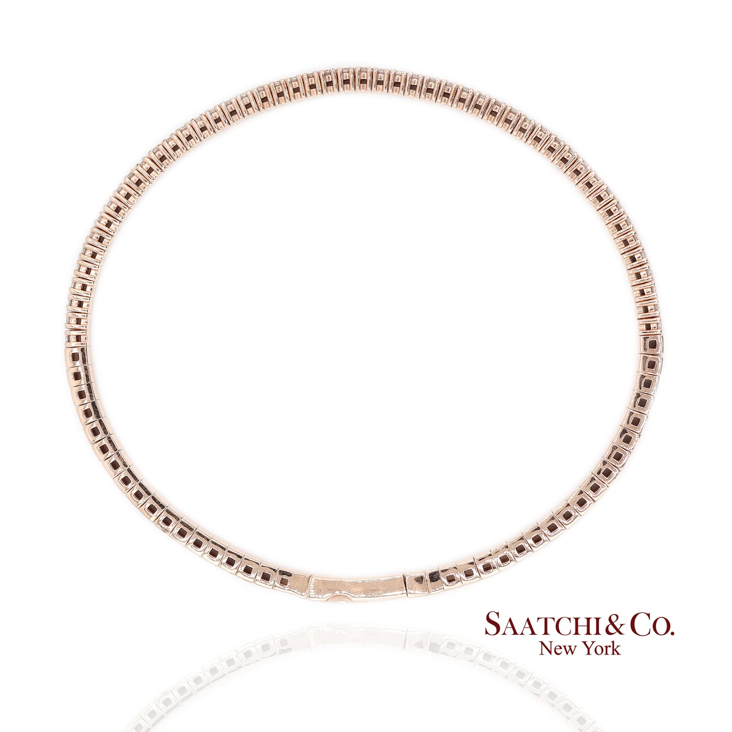 14K (585) Solid Rose Gold Flexible Natural Diamond Bangle Tennis Bracelet