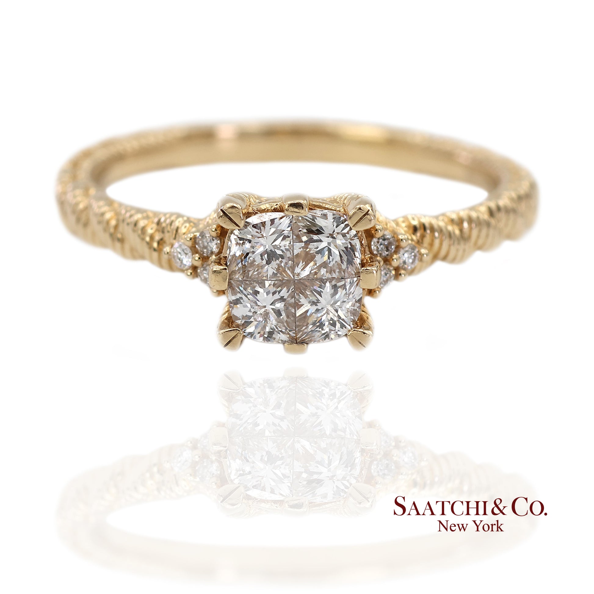 Judith Ripka 14K (585) Yellow Gold Natural Diamond Square Illusion Band Ring