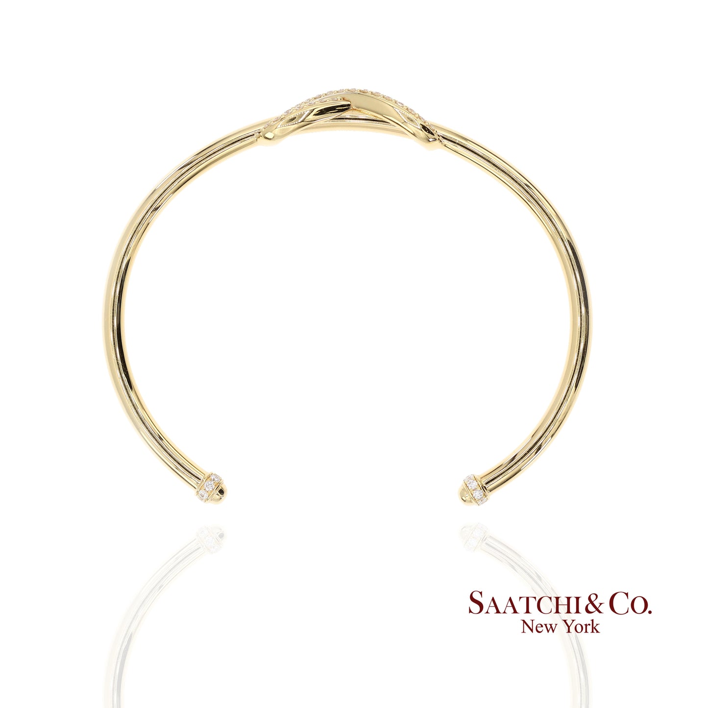 Tiffany & Co. Infinity Cuff 18K 750 Yellow Gold Natural Diamond Bangle Bracelet