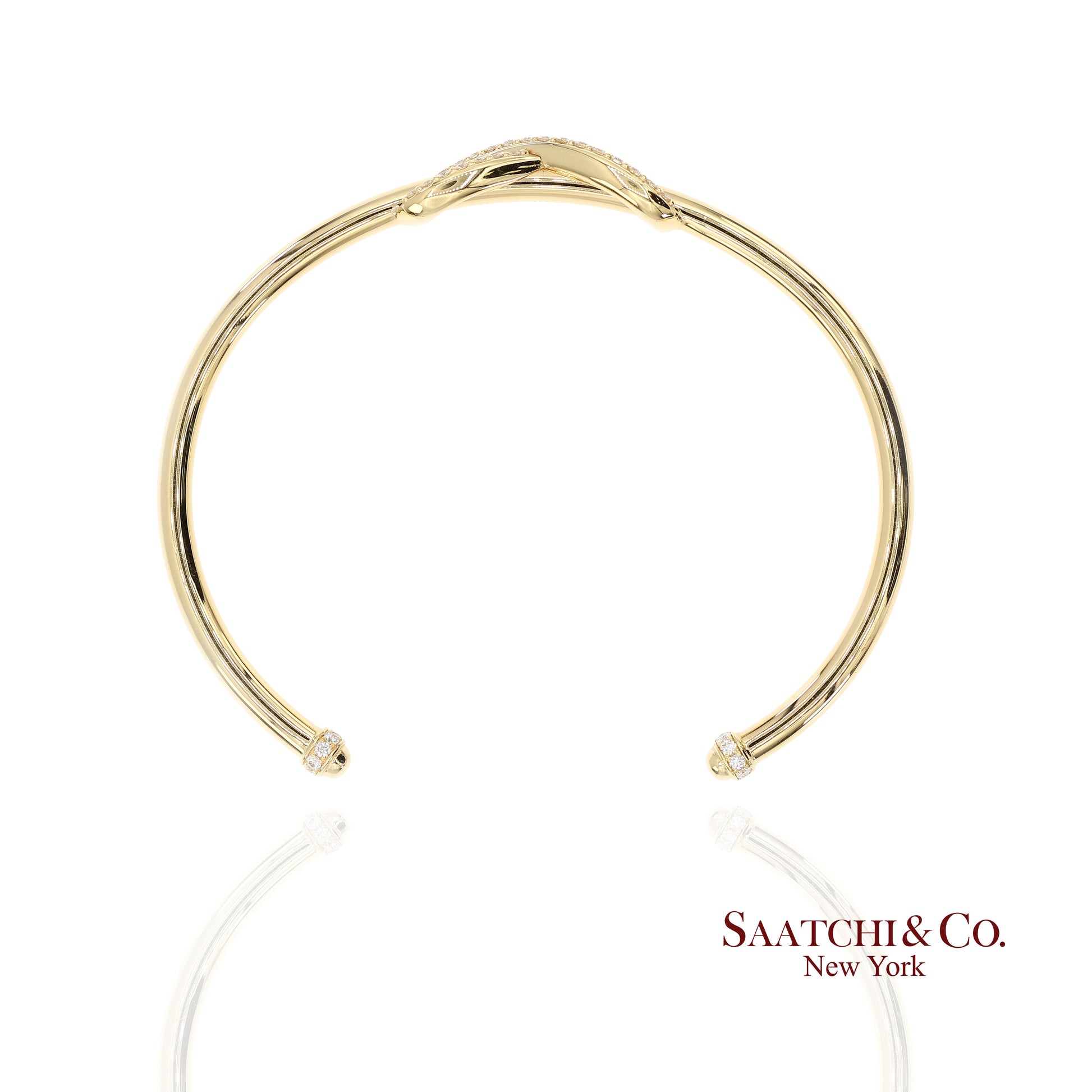 Tiffany & Co. Infinity Cuff 18K 750 Yellow Gold Natural Diamond Bangle Bracelet