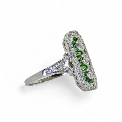 1 Ct Tsavorite & 0.55 Ct Natural Diamond - Platinum (950), Ring - Size 7 - 5.41g