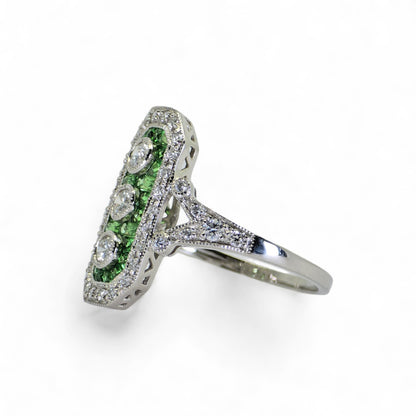 1 Ct Tsavorite & 0.55 Ct Natural Diamond - Platinum (950), Ring - Size 7 - 5.41g