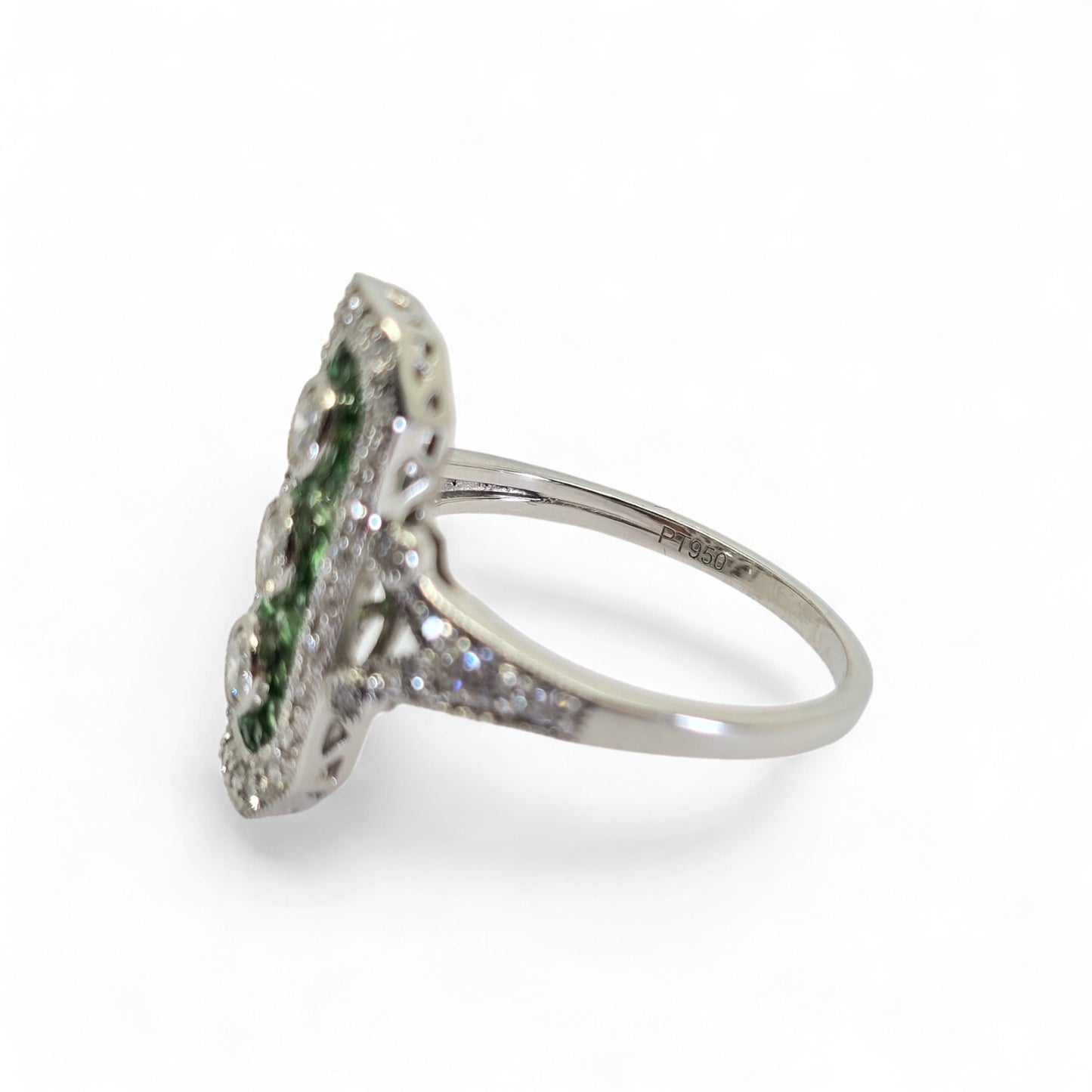 1 Ct Tsavorite & 0.55 Ct Natural Diamond - Platinum (950), Ring - Size 7 - 5.41g