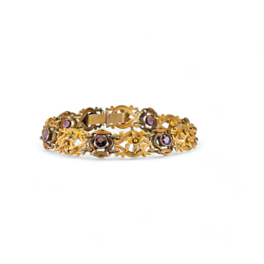 Vintage Bracelet in 18K Yellow Gold, 1.5 Ct Natural Amethyst, 11.9g