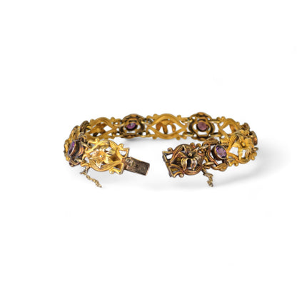 Vintage Bracelet in 18K Yellow Gold, 1.5 Ct Natural Amethyst, 11.9g