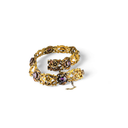 Vintage Bracelet in 18K Yellow Gold, 1.5 Ct Natural Amethyst, 11.9g