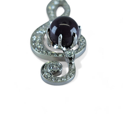 Black Pearl, 14K(585) white gold Pendant, Natural Diamond, Musical g Clef symbol