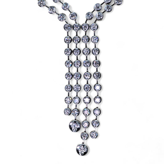 Stunning Double Row Tennis Necklace - 18K (750) White Gold Natural VVS Diamond