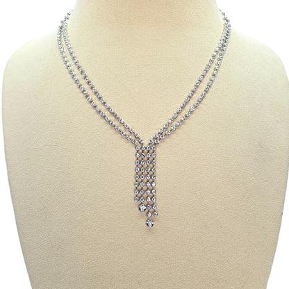 Stunning Double Row Tennis Necklace - 18K (750) White Gold Natural VVS Diamond