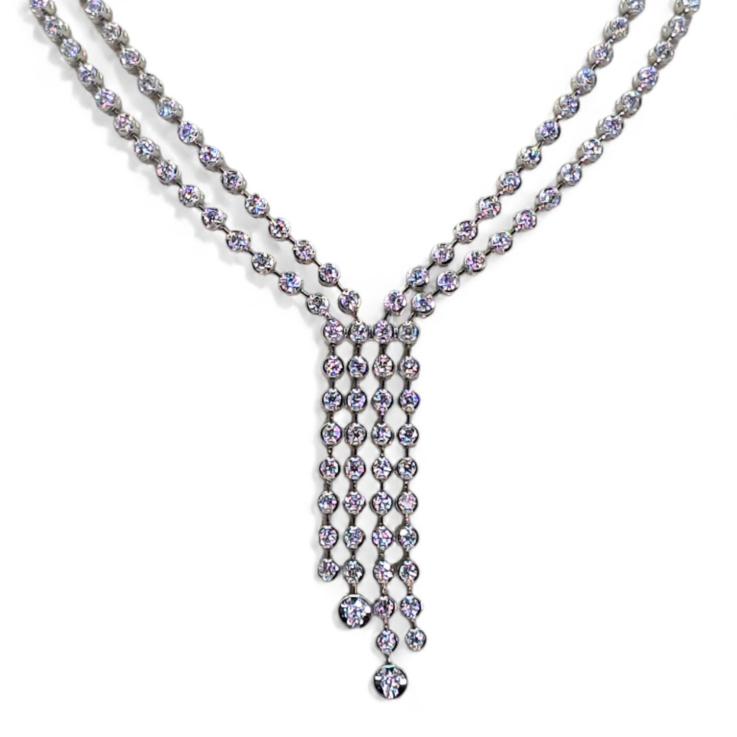 Stunning Double Row Tennis Necklace - 18K (750) White Gold Natural VVS Diamond