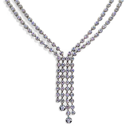 Stunning Double Row Tennis Necklace - 18K (750) White Gold Natural VVS Diamond