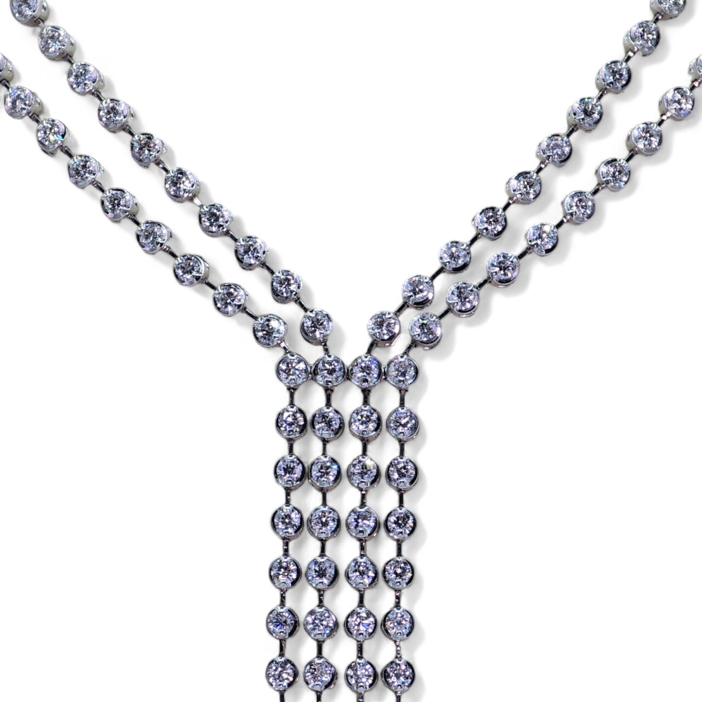 Stunning Double Row Tennis Necklace - 18K (750) White Gold Natural VVS Diamond