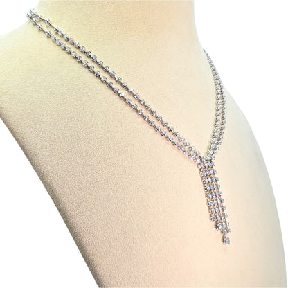 Stunning Double Row Tennis Necklace - 18K (750) White Gold Natural VVS Diamond