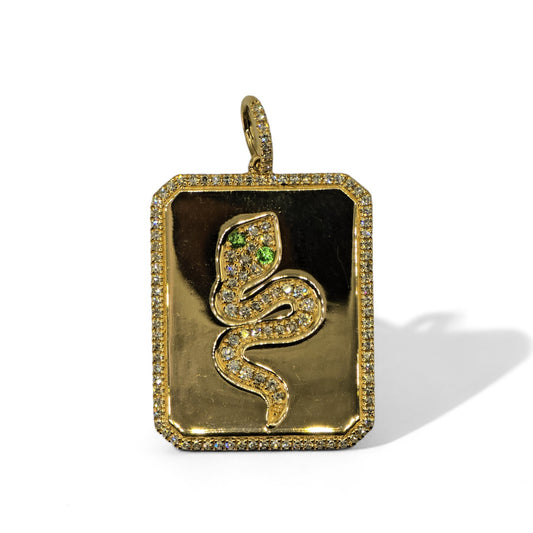 Snake Pendant Natural VVS Diamond & Natural Tsavorite 14k (585) Yellow Gold