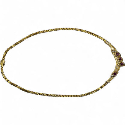 18K (750) Yellow Gold - Natural Diamond & Burmese Ruby: Necklace