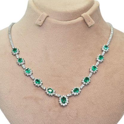 Tennis Diamond Emerald Necklace