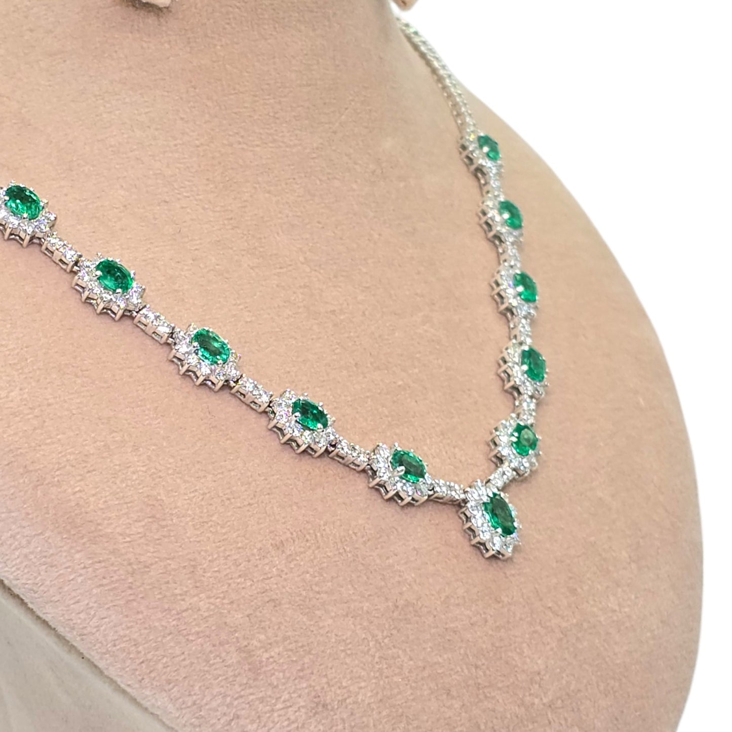 Tennis Diamond Emerald Necklace