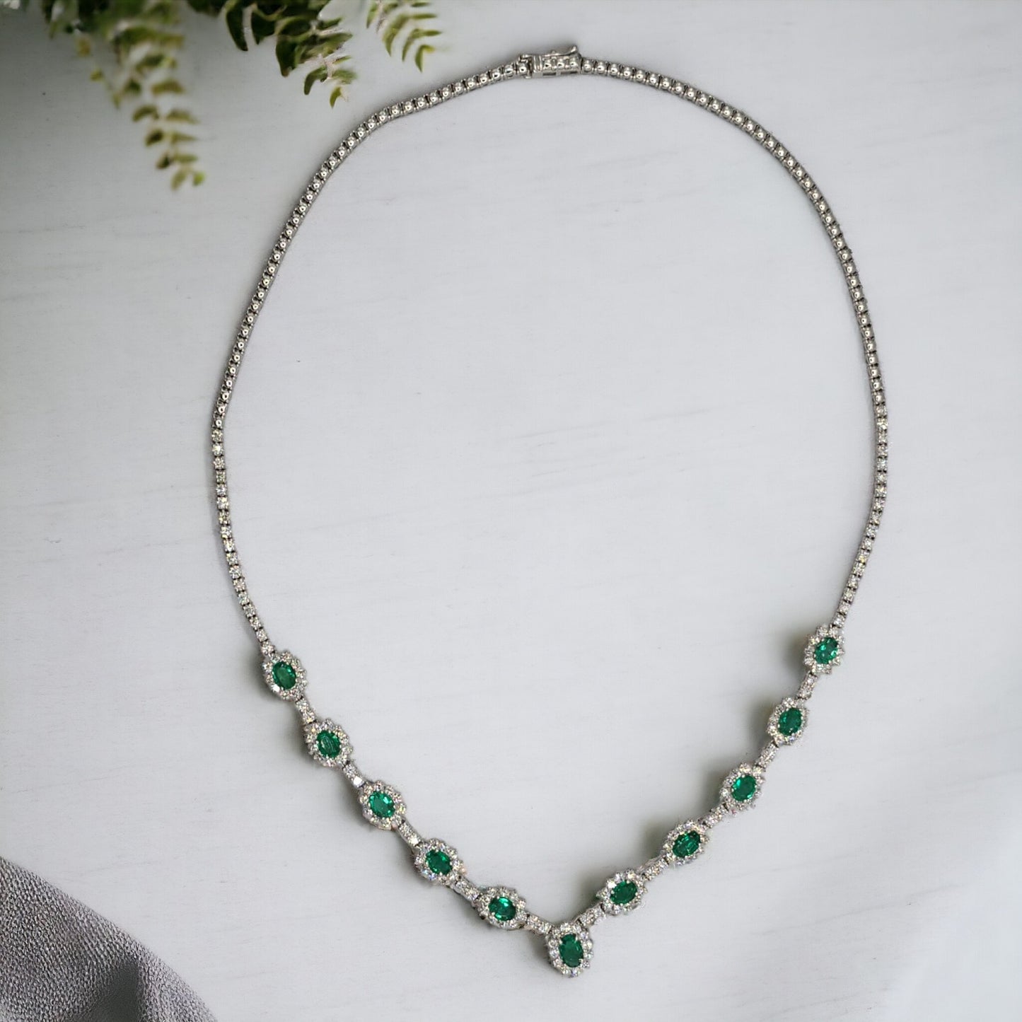 Tennis Diamond Emerald Necklace