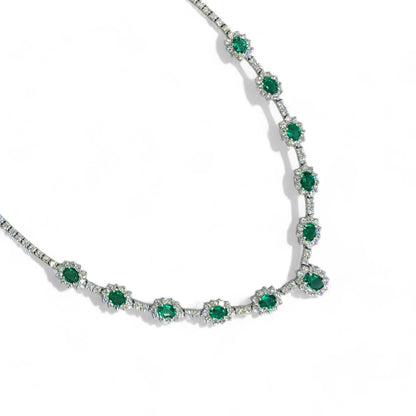 Tennis Diamond Emerald Necklace