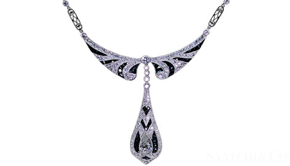 GIA Certified Diamond and Natural Sapphire in Platinum 950 Elegant Necklace