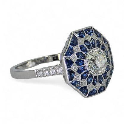 Stunning Brand New Platinum (950) Natural VVS Diamond & Blue Sapphire: Ring