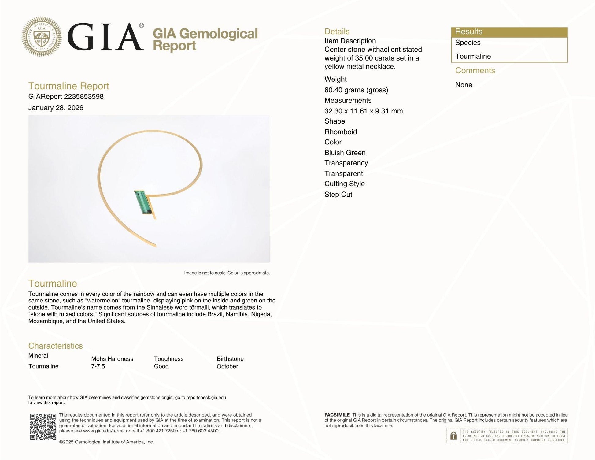 18k (750) Yellow Gold Stylish Tourmaline Necklace