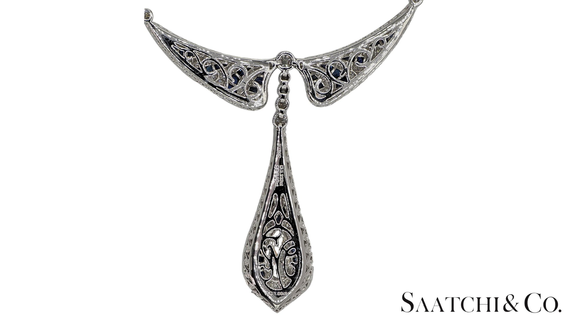GIA Certified Diamond and Natural Sapphire in Platinum 950 Elegant Necklace