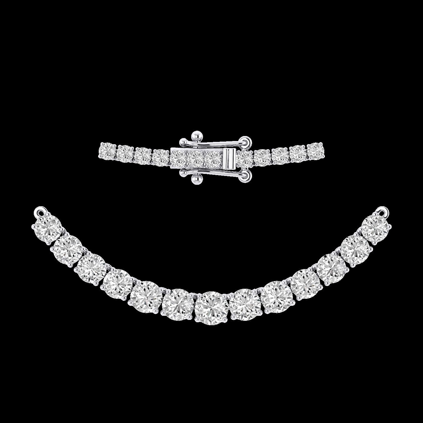 14K White Round Diamond Riviera Necklace